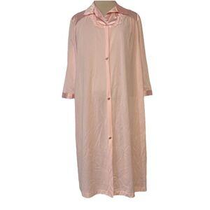 Vanity Fair Vintage Pink Dressing Robe Size Medium 3/4 Sleeve Satin Cuffs